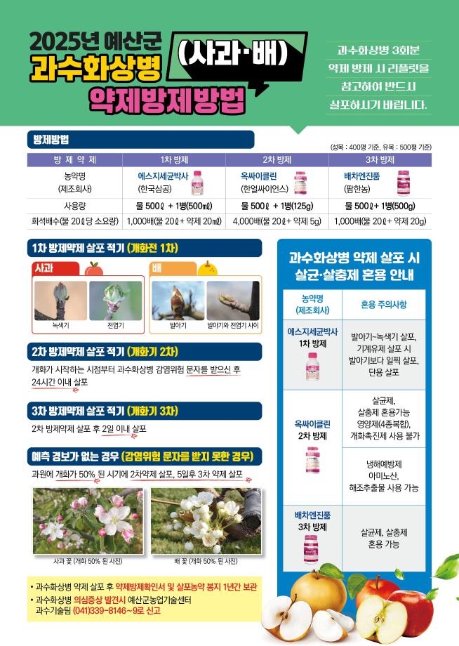 예산군, 과수화상병 사전방제 총력! 방제약제 무상 공급 이미지